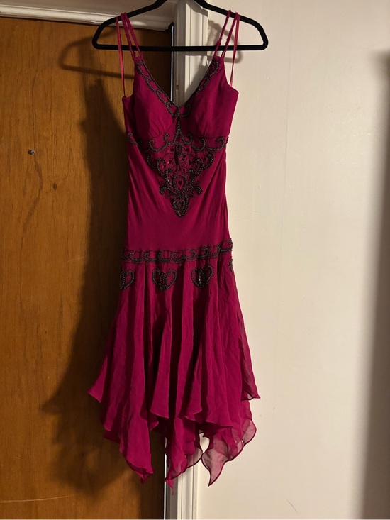 Sue Wong Dresses & Skirts - Vintage 1990s Sue Wong Nocturne Magenta Beaded High-Low Spaghetti-Strap Dress